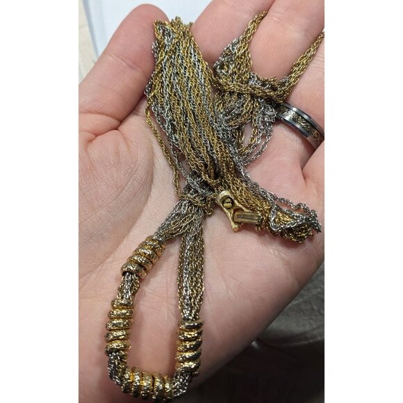 Vintage Brutalist Chain And Coil Beaded Silver And Gold Tone Necklace - Picture 2 of 6